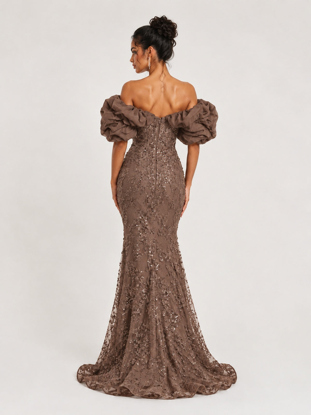 Sequin Off-Shoulder Ruffle Mermaid Prom Dress