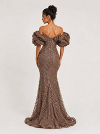 Sequin Off-Shoulder Ruffle Mermaid Prom Dress