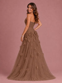 Blush Pink Strapless Sweetheart 3D Floral Tulle Ball Gown Prom Dres