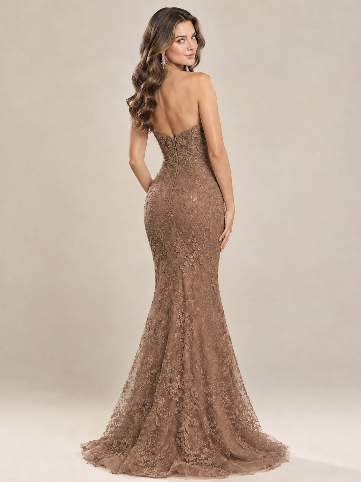 Strapless Corset Mermaid Prom Dress with Floral Lace Appliqué