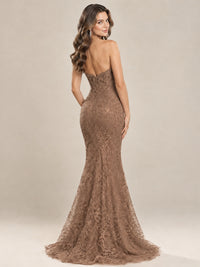 Strapless Corset Mermaid Prom Dress with Floral Lace Appliqué