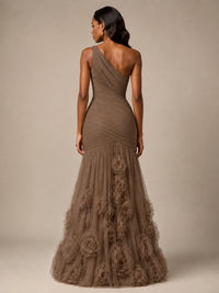 Blush Pink One Shoulder 3D Floral Mermaid Prom Dress
