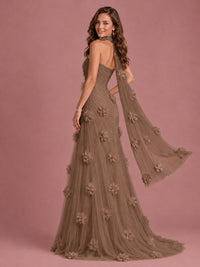 Blush Pink Strapless Sweetheart 3D Floral Tulle Mermaid Prom Dress