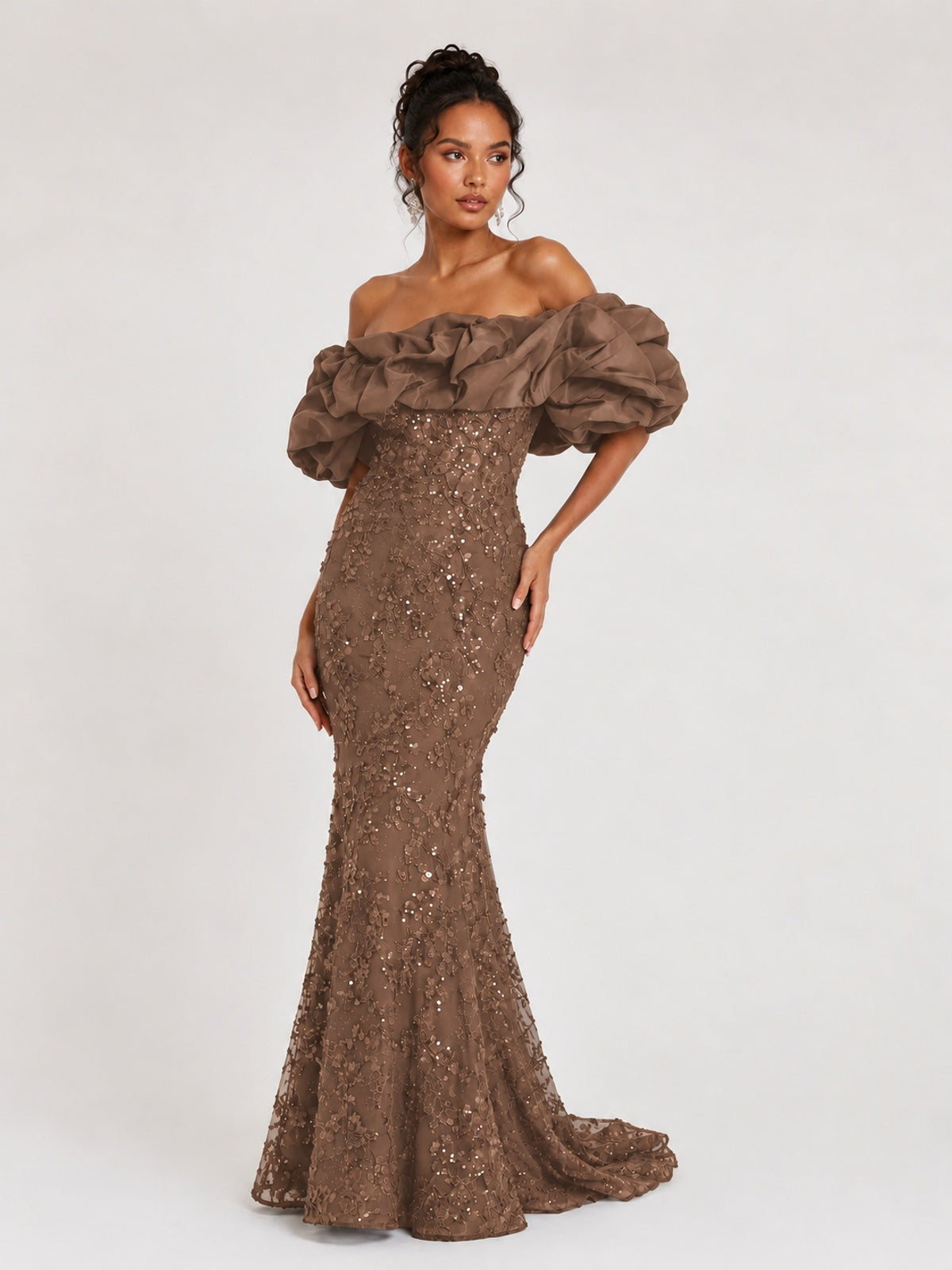 Sequin Off-Shoulder Ruffle Mermaid Prom Dress