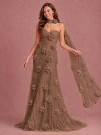 Blush Pink Strapless Sweetheart 3D Floral Tulle Mermaid Prom Dress