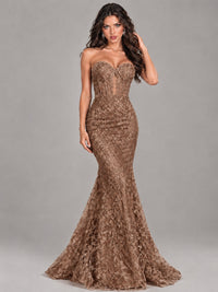 Strapless Corset Mermaid Prom Dress Lace Appliqué Formal Gown