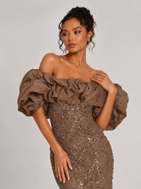 Sequin Off-Shoulder Ruffle Mermaid Prom Dress