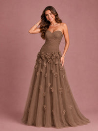Blush Pink Strapless Sweetheart 3D Floral Tulle Ball Gown Prom Dres
