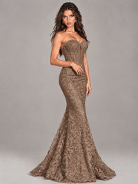 Strapless Corset Mermaid Prom Dress Lace Appliqué Formal Gown