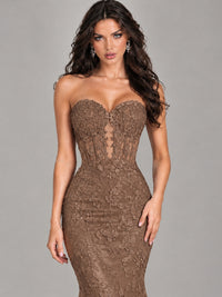 Strapless Corset Mermaid Prom Dress Lace Appliqué Formal Gown