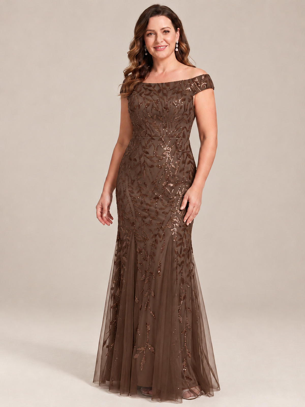 Elegant Off the Shoulder Sequin Mermaid Mother of The Bride Dress