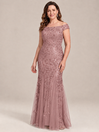 Elegant Off the Shoulder Sequin Mermaid Mother of The Bride Dress