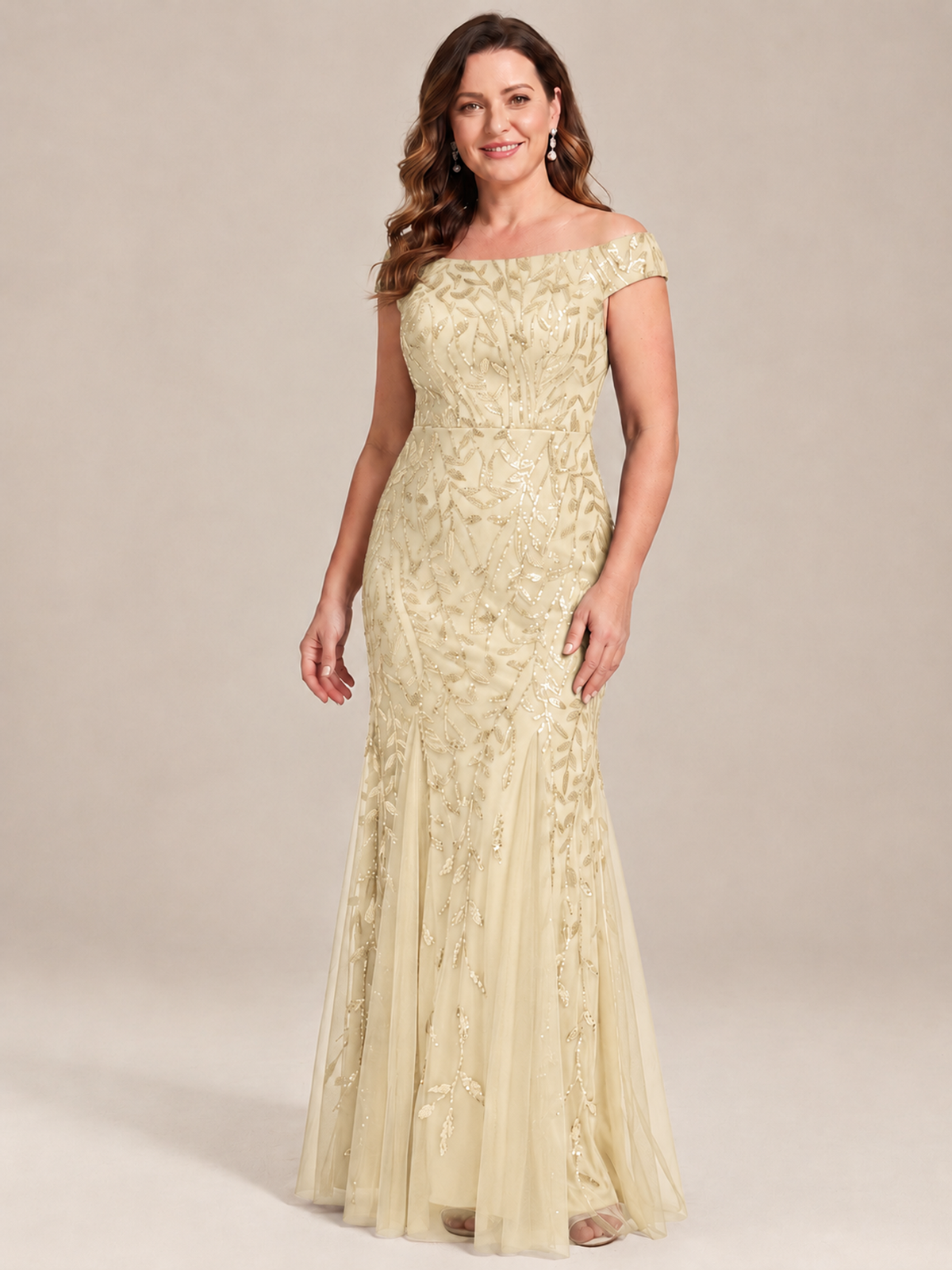 Elegant Off the Shoulder Sequin Mermaid Mother of The Bride Dress