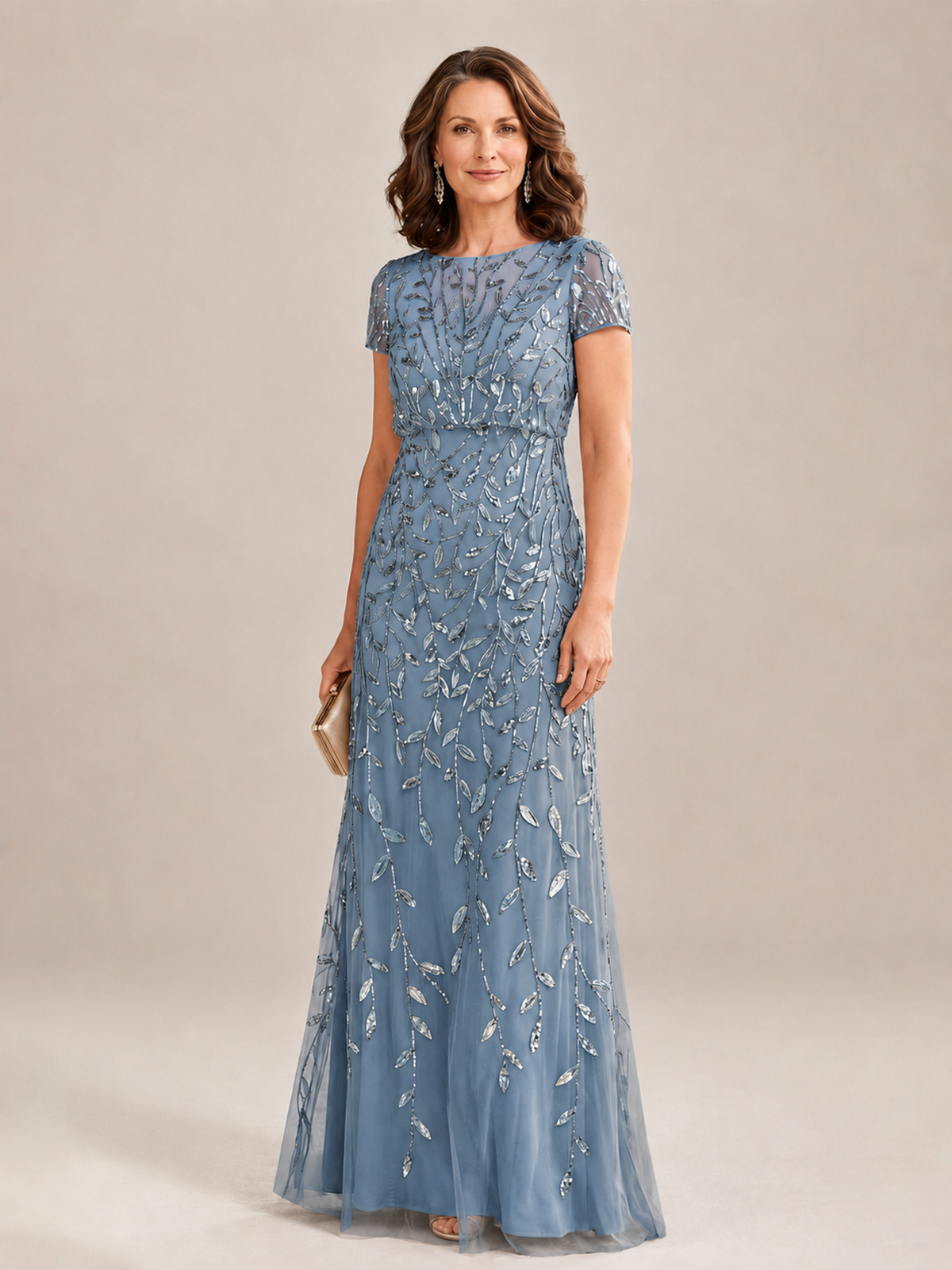 Short Sleeve Sequin Mother of the Bride Dress