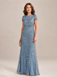 Short Sleeve Sequin Mother of the Bride Dress