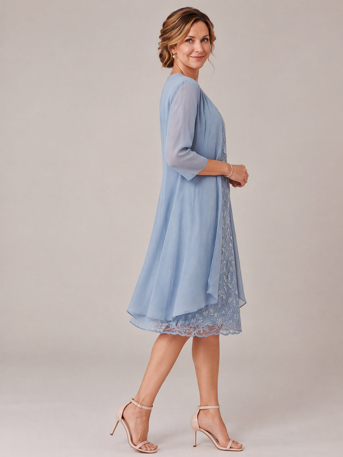 Tea Length Sequin Lace Mother of The Bride Dress with Chiffon Jacket