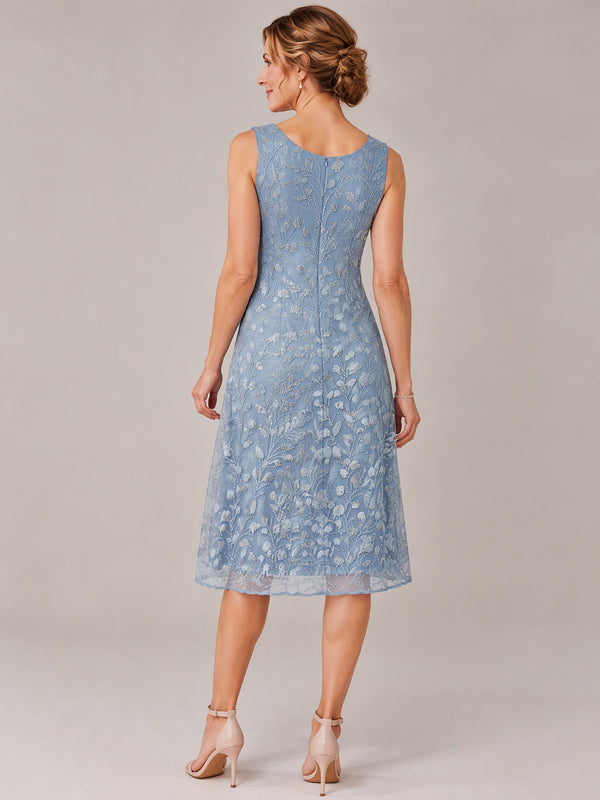 Tea Length Sequin Lace Mother of The Bride Dress with Chiffon Jacket