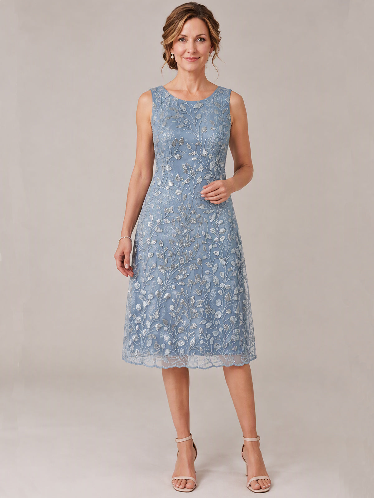 Tea Length Sequin Lace Mother of The Bride Dress with Chiffon Jacket