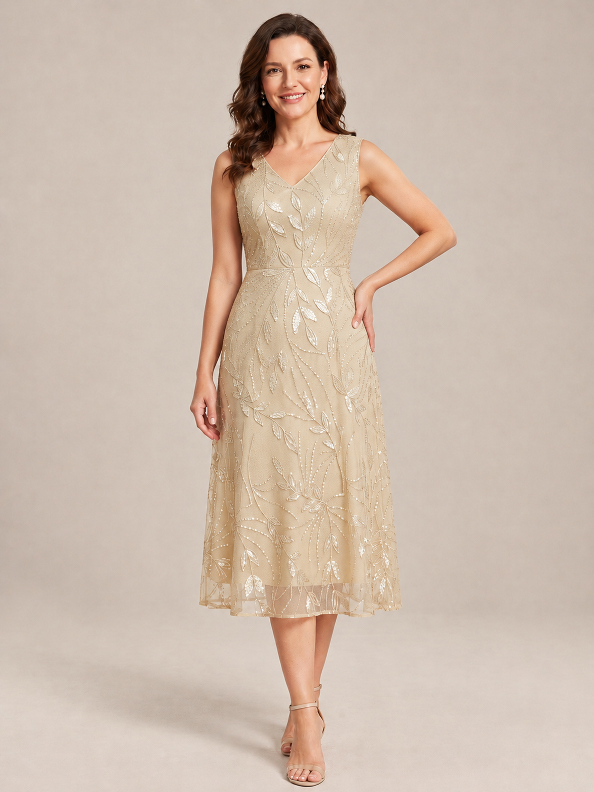 Tea Length Sequin Lace Mother of the Bride Dress with Chiffon Jacket