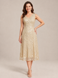 Tea Length Sequin Lace Mother of the Bride Dress with Chiffon Jacket