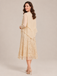 Tea Length Sequin Lace Mother of the Bride Dress with Chiffon Jacket