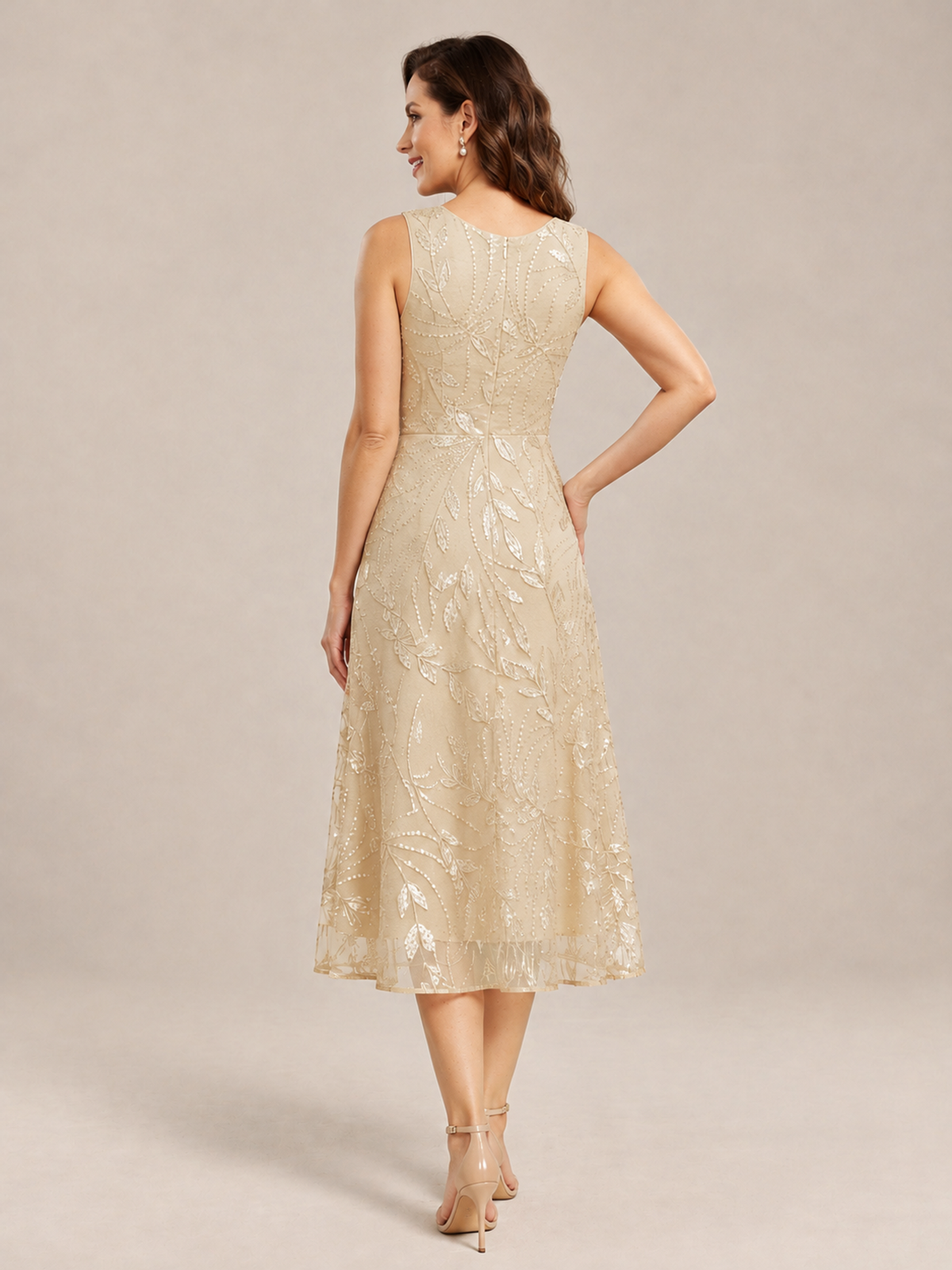 Tea Length Sequin Lace Mother of the Bride Dress with Chiffon Jacket