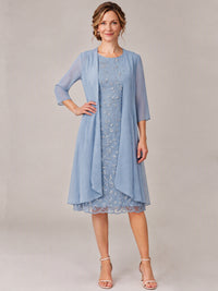 Tea Length Sequin Lace Mother of The Bride Dress with Chiffon Jacket