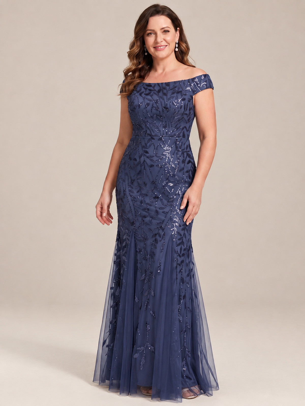 Elegant Off the Shoulder Sequin Mermaid Mother of The Bride Dress