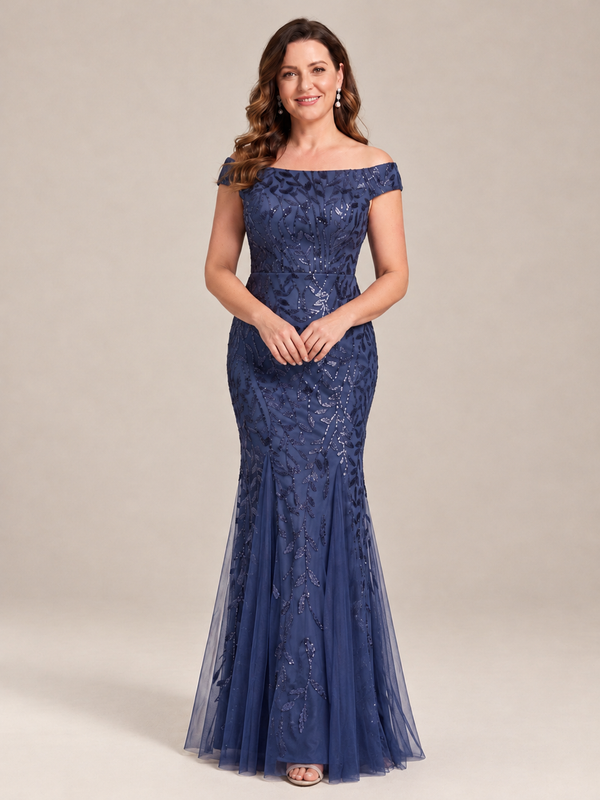 Elegant Off the Shoulder Sequin Mermaid Mother of The Bride Dress