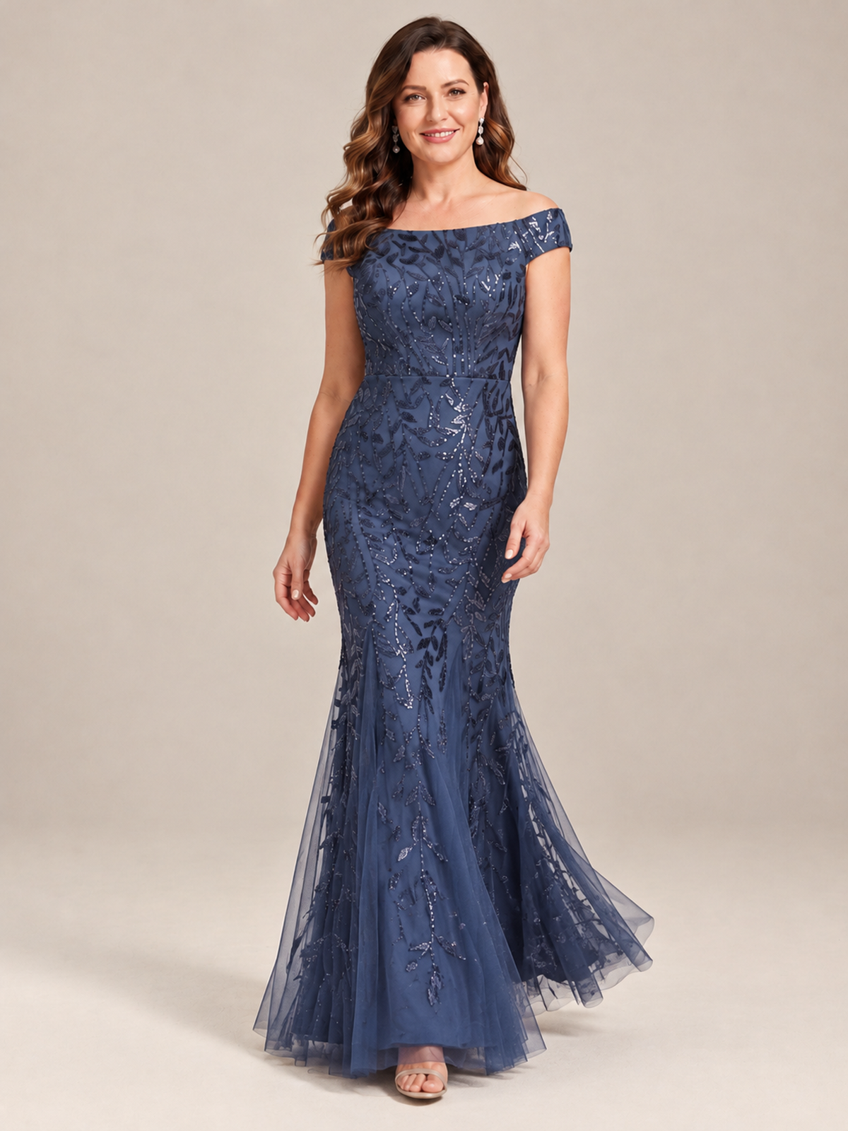 Elegant Off the Shoulder Sequin Mermaid Mother of The Bride Dress