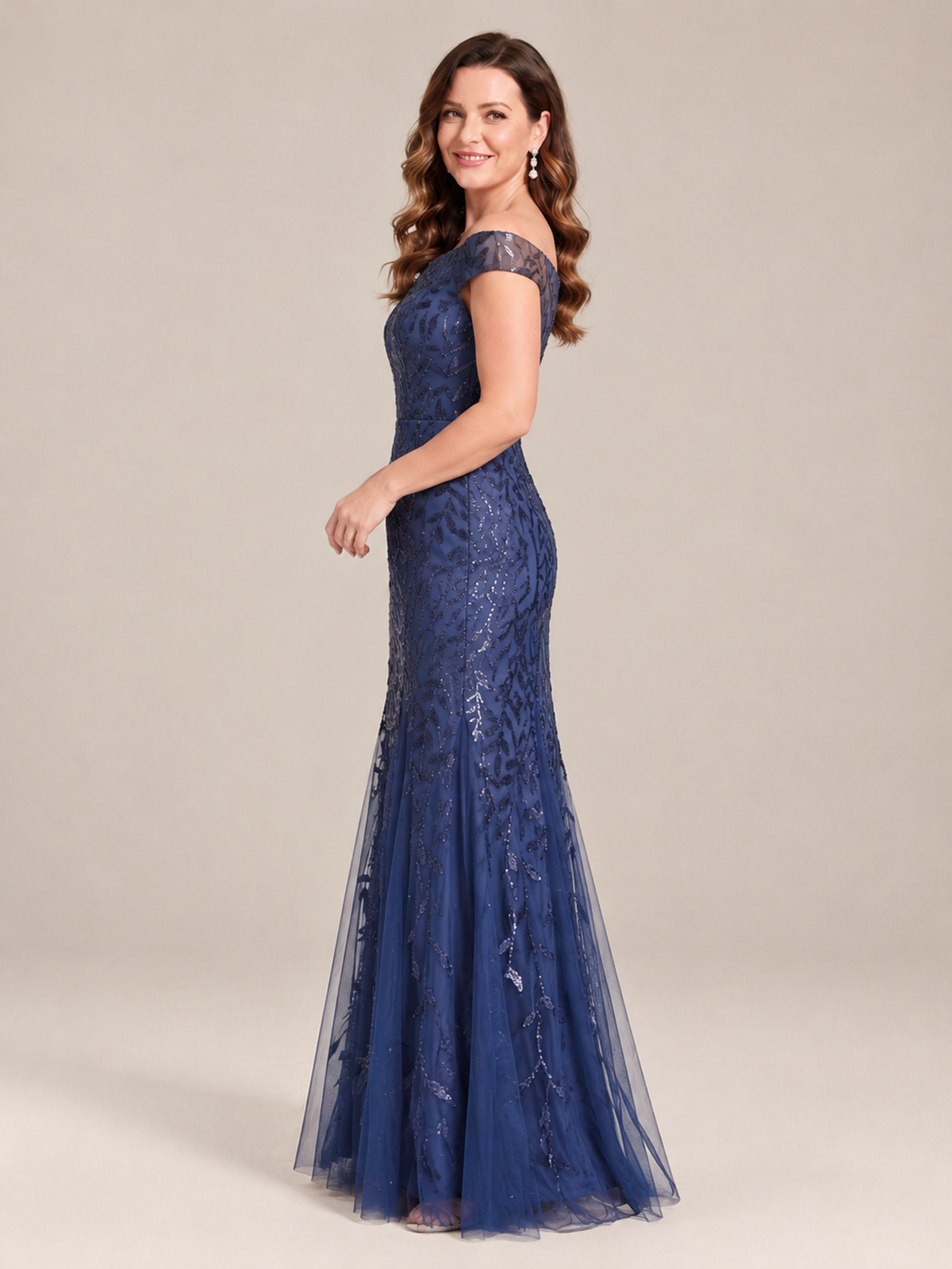 Elegant Off the Shoulder Sequin Mermaid Mother of The Bride Dress