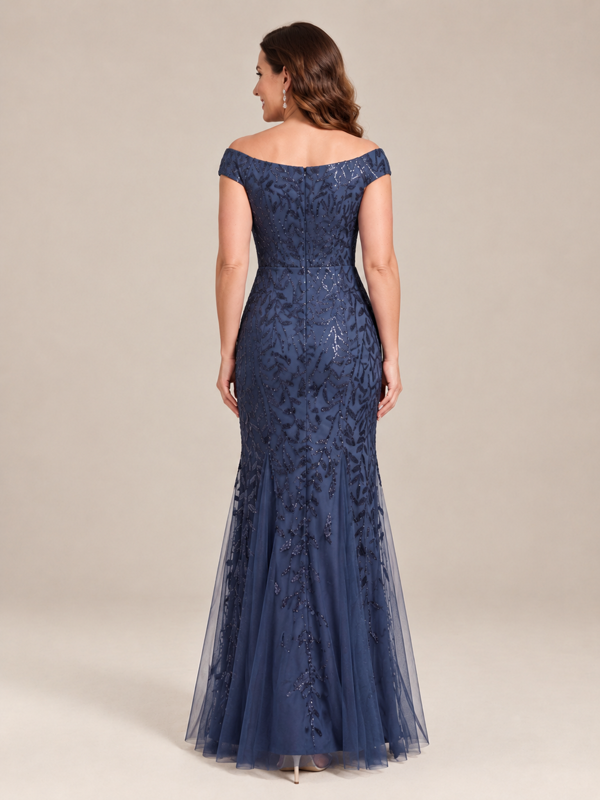 Elegant Off the Shoulder Sequin Mermaid Mother of The Bride Dress