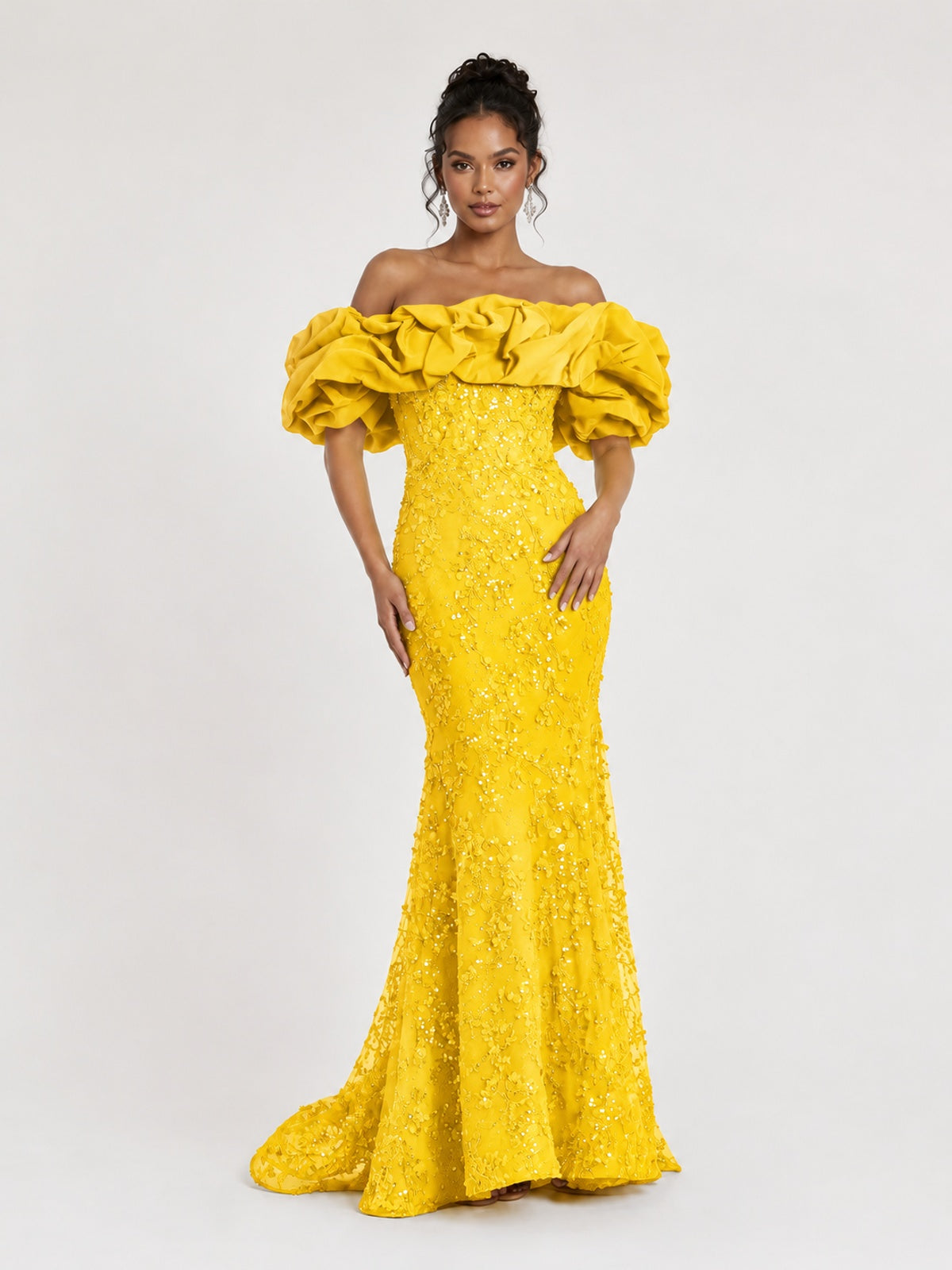 Sequin Off-Shoulder Ruffle Mermaid Prom Dress