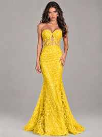 Strapless Corset Mermaid Prom Dress Lace Appliqué Formal Gown