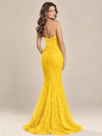 Strapless Corset Mermaid Prom Dress with Floral Lace Appliqué