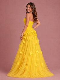 Blush Pink Strapless Sweetheart 3D Floral Tulle Ball Gown Prom Dres