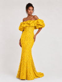 Sequin Off-Shoulder Ruffle Mermaid Prom Dress
