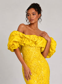 Sequin Off-Shoulder Ruffle Mermaid Prom Dress