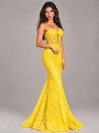 Strapless Corset Mermaid Prom Dress Lace Appliqué Formal Gown