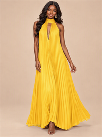 Rust Orange Pleated Halter Neck Maxi Dress