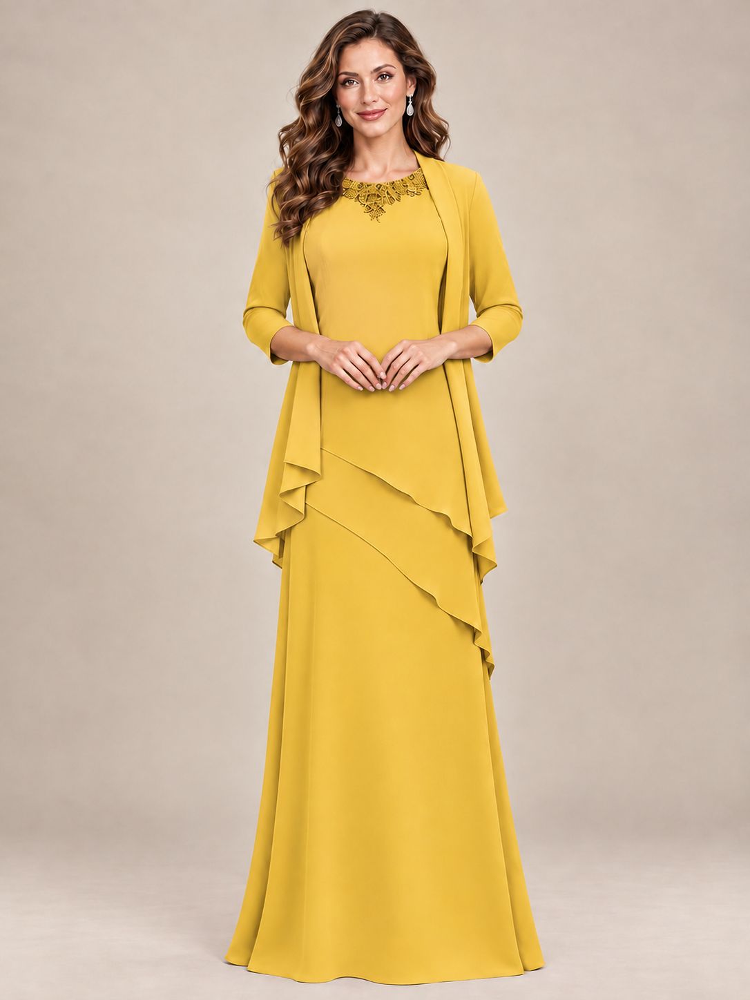 Dusty Blue Two-Piece Chiffon Mother of the Bride Dress with Jacket