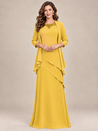 Dusty Blue Two-Piece Chiffon Mother of the Bride Dress with Jacket