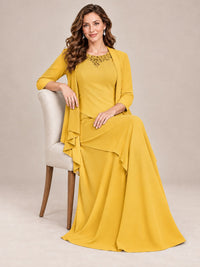 Dusty Blue Two-Piece Chiffon Mother of the Bride Dress with Jacket