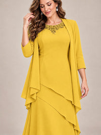 Dusty Blue Two-Piece Chiffon Mother of the Bride Dress with Jacket