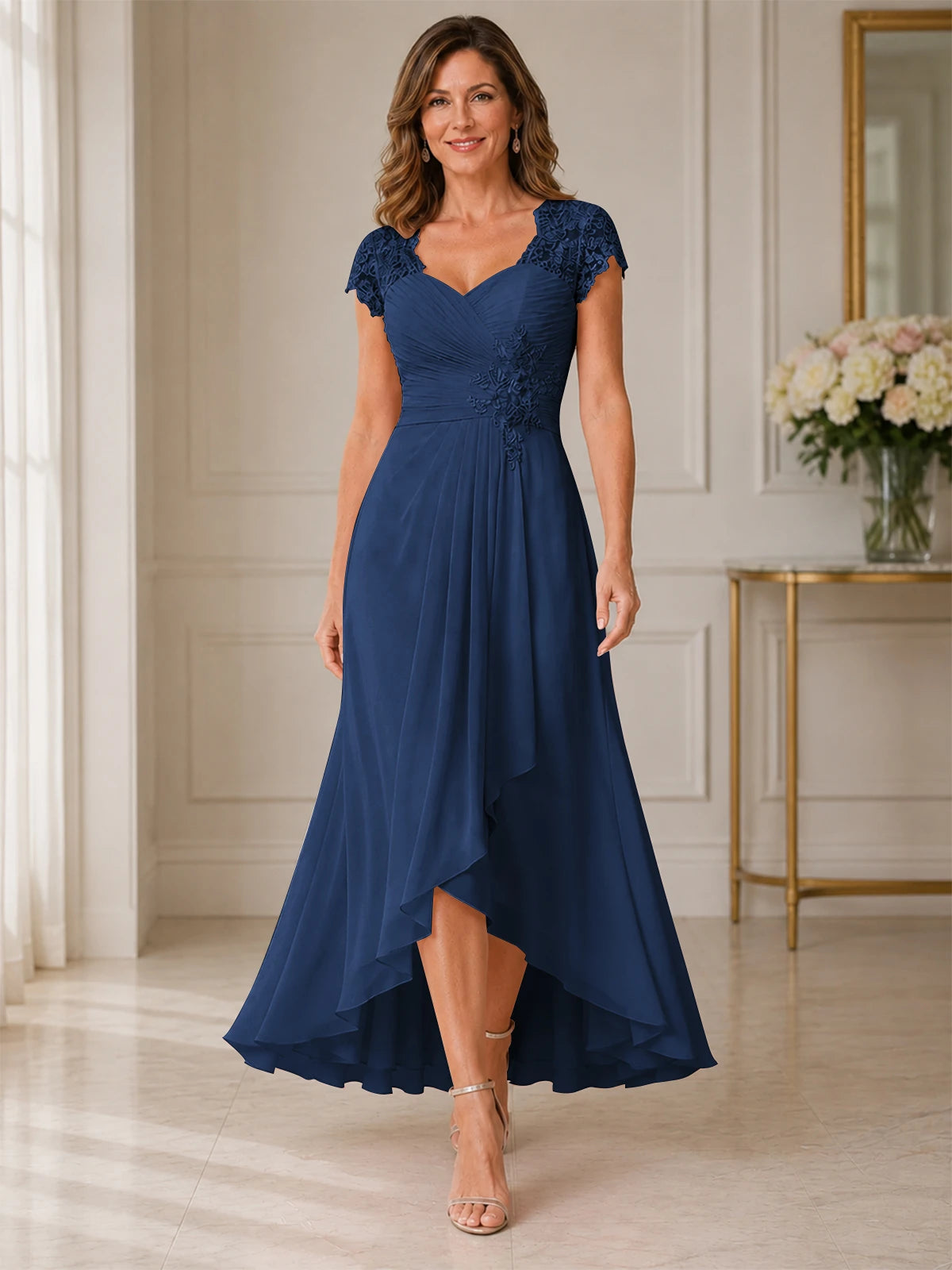 Chiffon Mother of the Bride & Groom Dress with Applique and Sequins