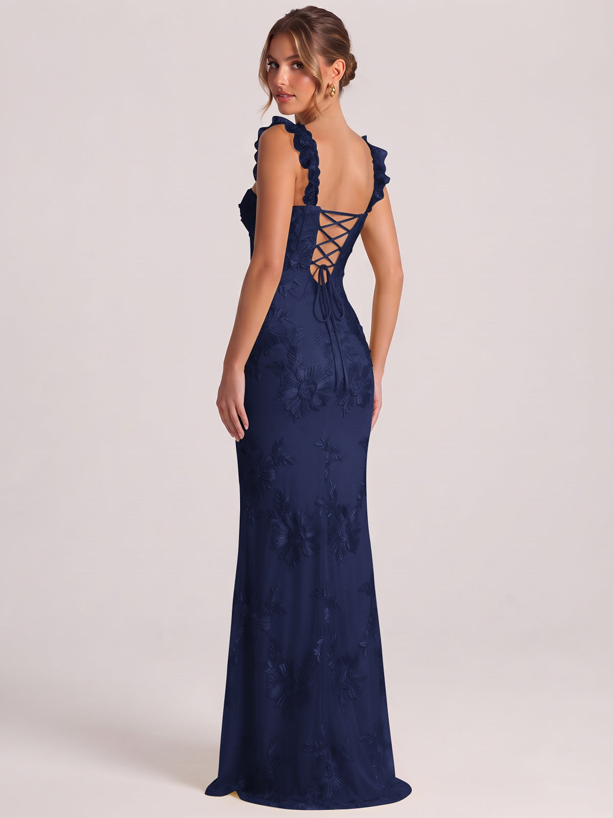 Sweetheart Floral Applique Corset Mermaid Prom Dress with High Slit