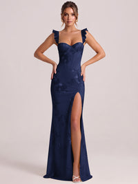 Sweetheart Floral Applique Corset Mermaid Prom Dress with High Slit