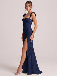 Sweetheart Floral Applique Corset Mermaid Prom Dress with High Slit