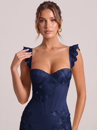 Sweetheart Floral Applique Corset Mermaid Prom Dress with High Slit