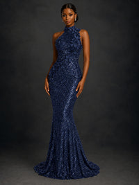 Sparkly Sequin High Neck Mermaid Prom Dress